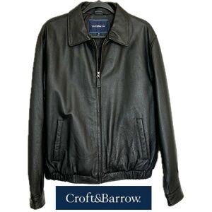 Like New CroftandBarrow Men’s Quilt Lined Leather Bomber Jacket Black Size Med.